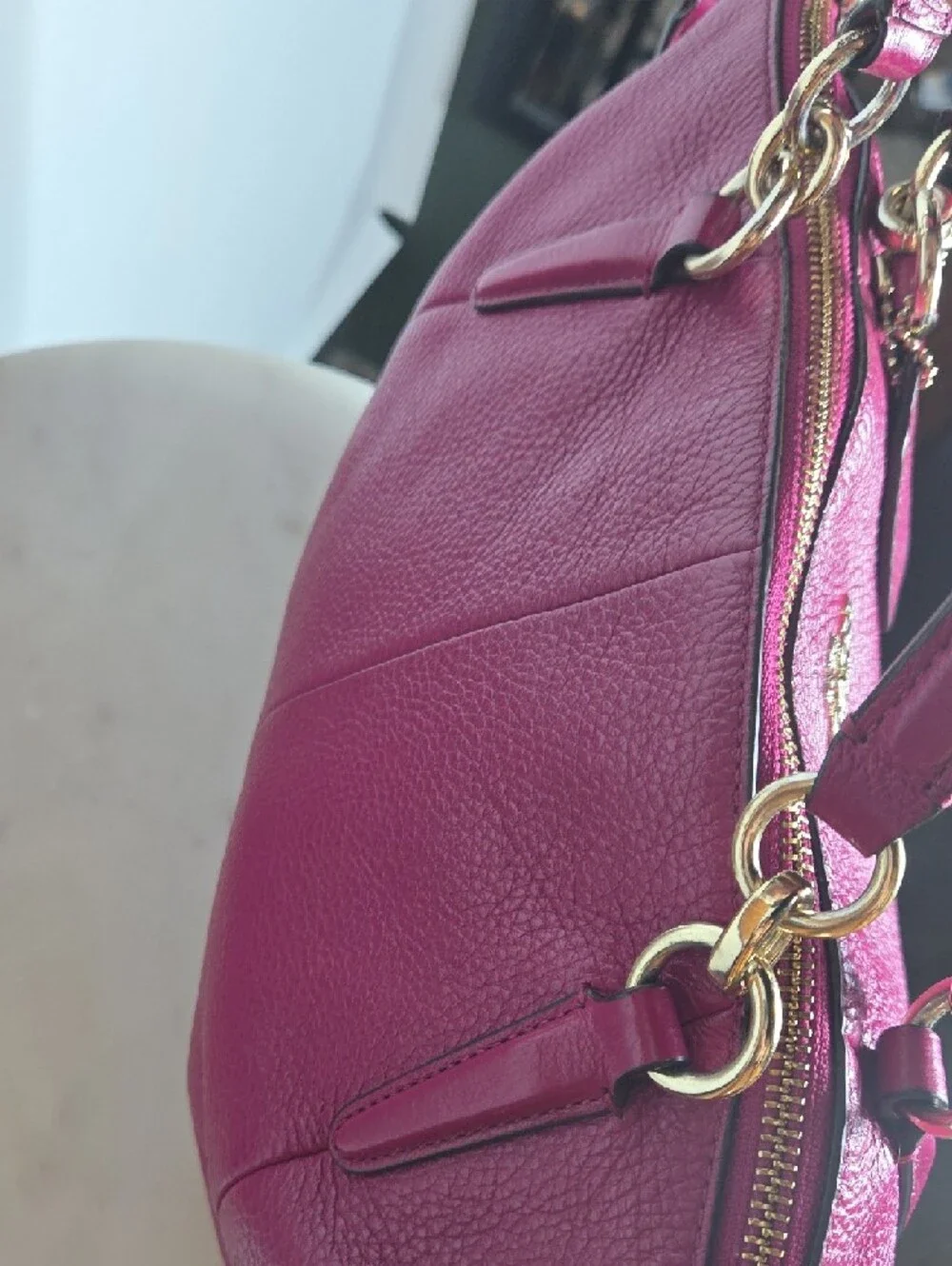 Coach Kelsey Pebbled Leather Satchel - Fuchsia